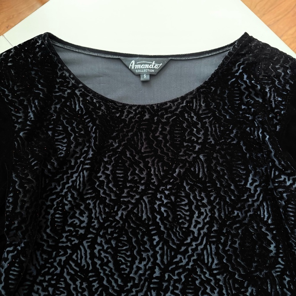 Black Velvet Burnout Textured Blouse Vintage Subtle Sparkle Holiday Party Y2K - Picture 5 of 5